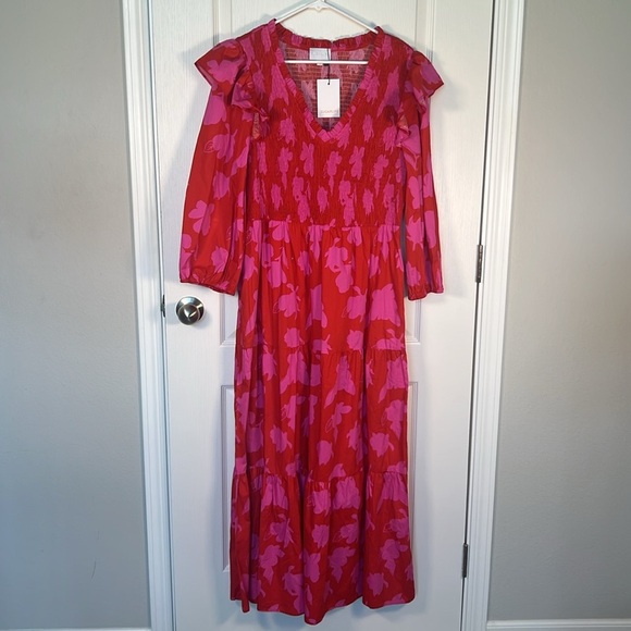 Sugarlips Women’s Smocked Maxi Poplin Dress Raspberry Bliss Brighton Size XL - Picture 6 of 13